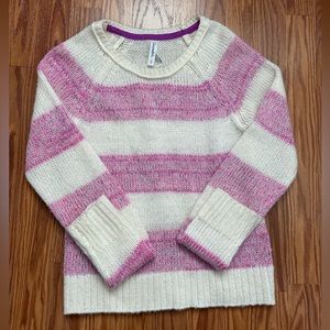 Aéropostale White & Pink Striped Crew Neck Sweater